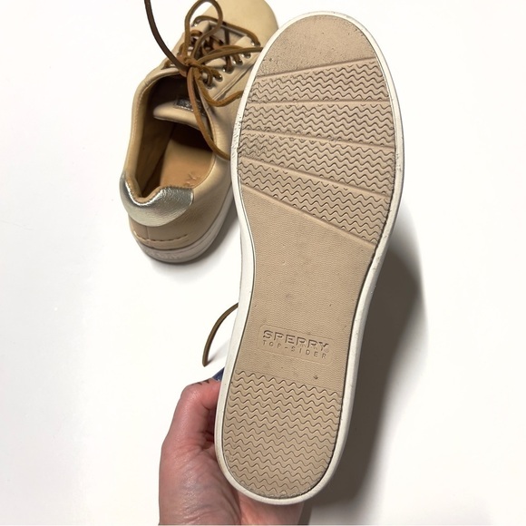 Sperry top-sider faux leather tan neutral women sz 9 gold heel accent shoes used - Picture 10 of 14